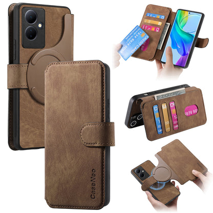 vivo V29 Lite Retro Leather Phone Case with Enhanced MagSafe Wireless Charging, RFID Anti-theft Protection, Kickstand & Magnetic Lock Wallet Cover
