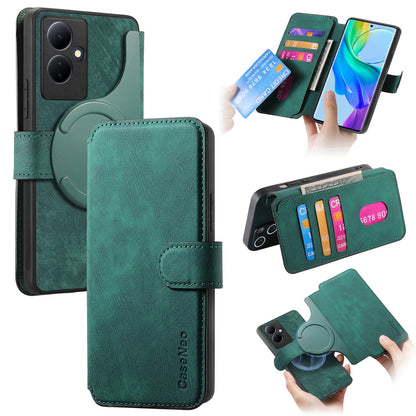 vivo V29 Lite Retro Leather Phone Case with Enhanced MagSafe Wireless Charging, RFID Anti-theft Protection, Kickstand & Magnetic Lock Wallet Cover