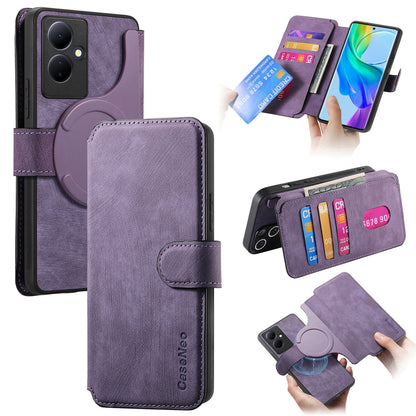 vivo V29 Lite Retro Leather Phone Case with Enhanced MagSafe Wireless Charging, RFID Anti-theft Protection, Kickstand & Magnetic Lock Wallet Cover