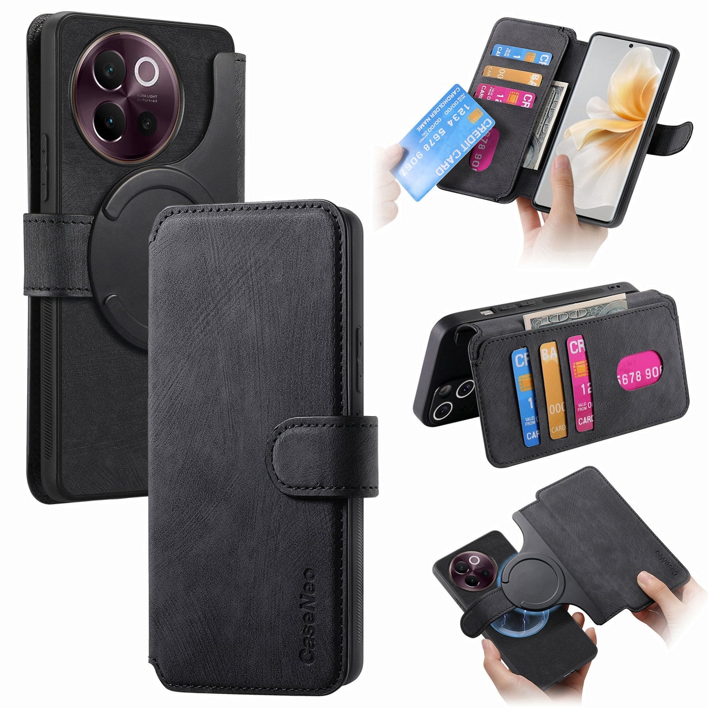 vivo V40 Lite Retro Leather Phone Case with Enhanced MagSafe Wireless Charging, RFID Anti-theft Protection, Kickstand & Magnetic Lock Wallet Cover