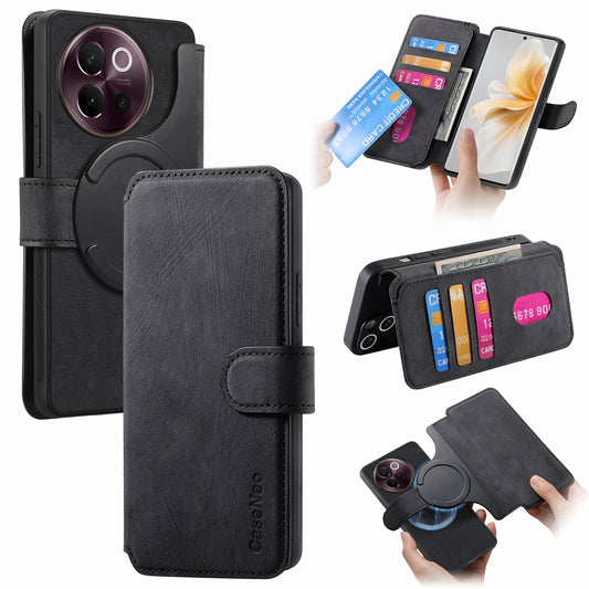 vivo V40 Lite Retro Leather Phone Case with Enhanced MagSafe Wireless Charging, RFID Anti-theft Protection, Kickstand & Magnetic Lock Wallet Cover