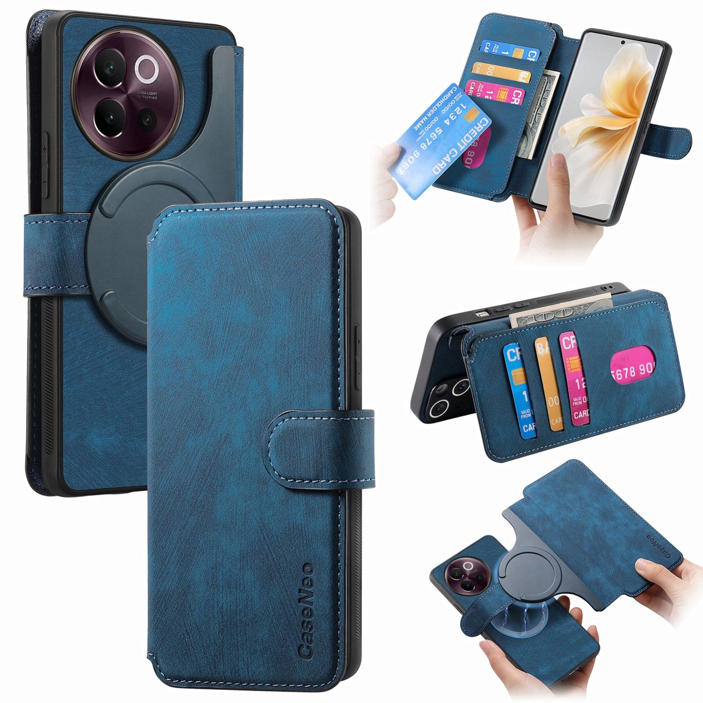 vivo V40 Lite Retro Leather Phone Case with Enhanced MagSafe Wireless Charging, RFID Anti-theft Protection, Kickstand & Magnetic Lock Wallet Cover