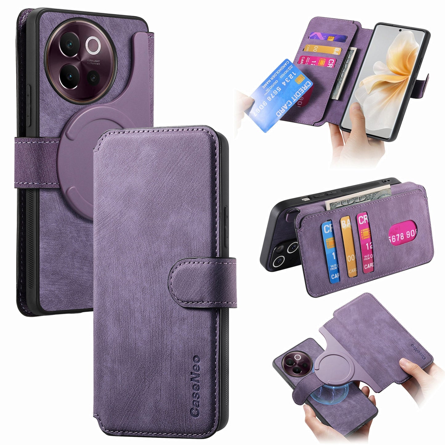 vivo V40 Lite Retro Leather Phone Case with Enhanced MagSafe Wireless Charging, RFID Anti-theft Protection, Kickstand & Magnetic Lock Wallet Cover