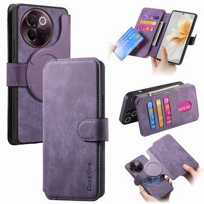 vivo V40 Lite Retro Leather Phone Case with Enhanced MagSafe Wireless Charging, RFID Anti-theft Protection, Kickstand & Magnetic Lock Wallet Cover