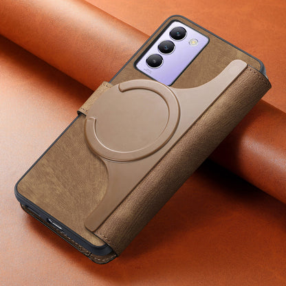 vivo V40 SE Retro Leather Phone Case with Enhanced MagSafe Wireless Charging, RFID Anti-theft Protection, Kickstand & Magnetic Lock Wallet Cover