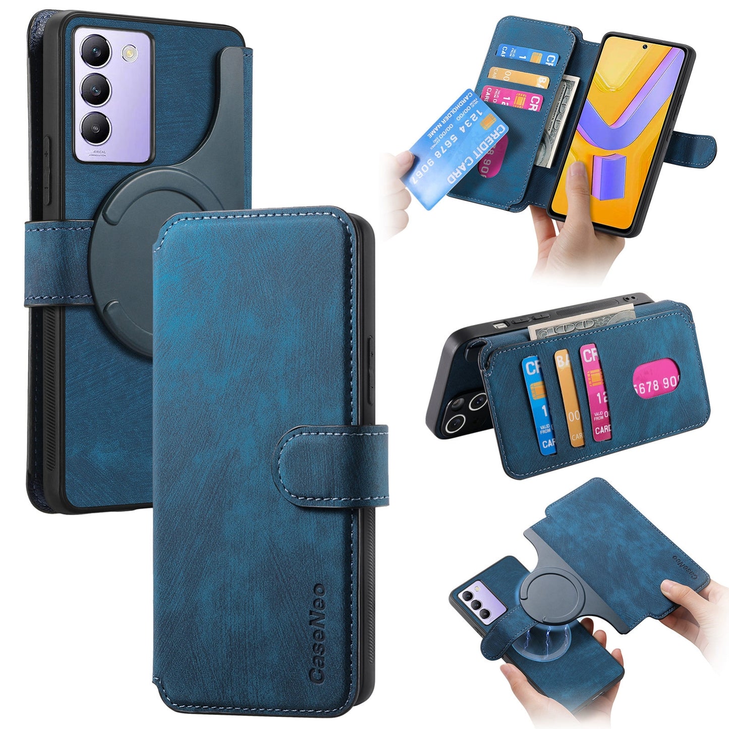 vivo V40 SE Retro Leather Phone Case with Enhanced MagSafe Wireless Charging, RFID Anti-theft Protection, Kickstand & Magnetic Lock Wallet Cover