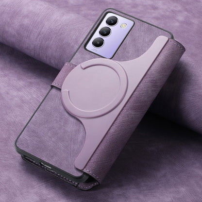 vivo V40 SE Retro Leather Phone Case with Enhanced MagSafe Wireless Charging, RFID Anti-theft Protection, Kickstand & Magnetic Lock Wallet Cover