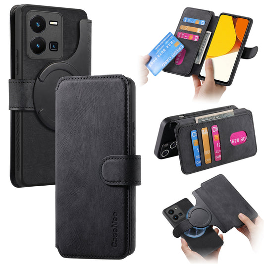 For vivo Y35 5G Retro Leather Phone Case with Enhanced MagSafe Wireless Charging, RFID Anti-theft Protection, Kickstand & Magnetic Lock Wallet Cover