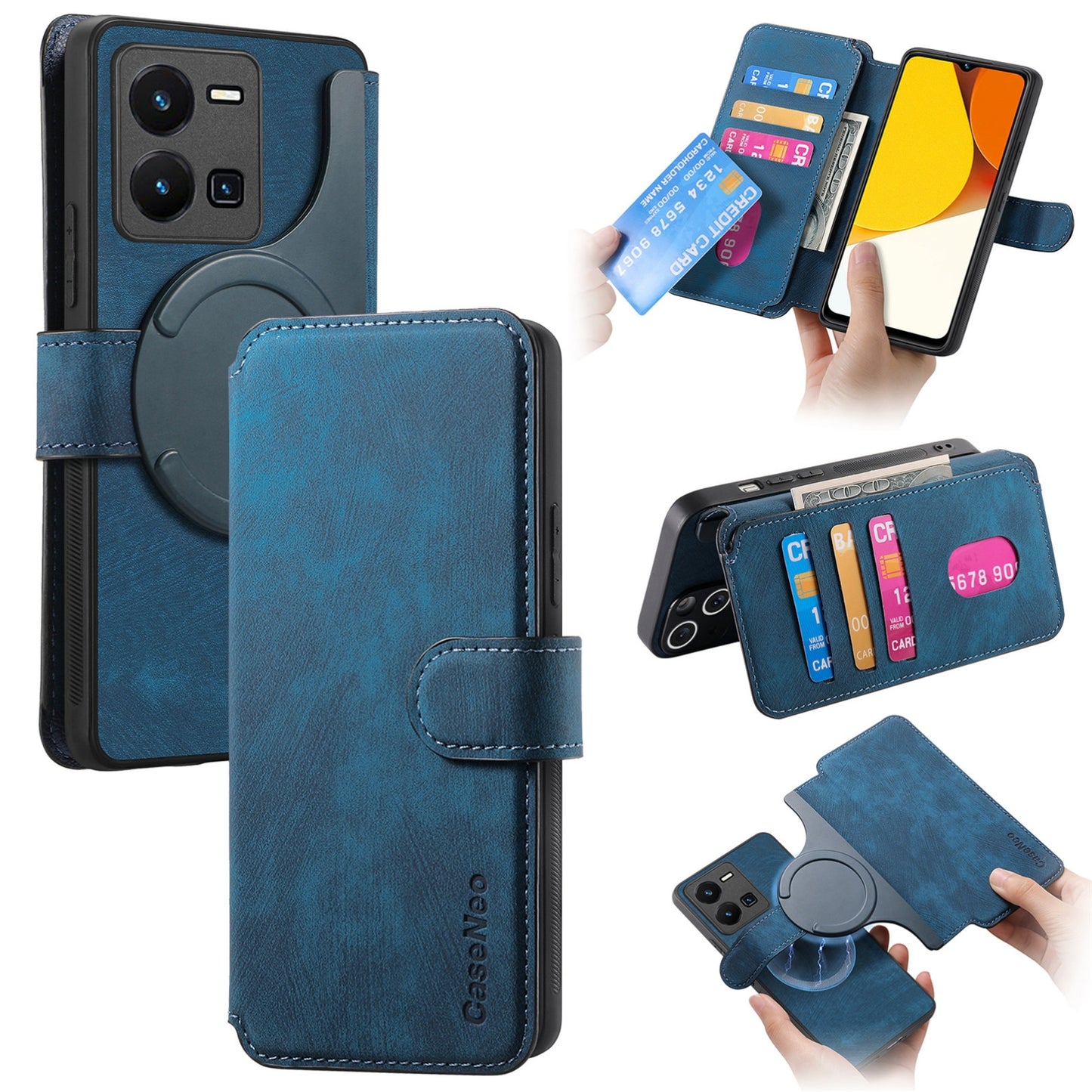 For vivo Y35 5G Retro Leather Phone Case with Enhanced MagSafe Wireless Charging, RFID Anti-theft Protection, Kickstand & Magnetic Lock Wallet Cover