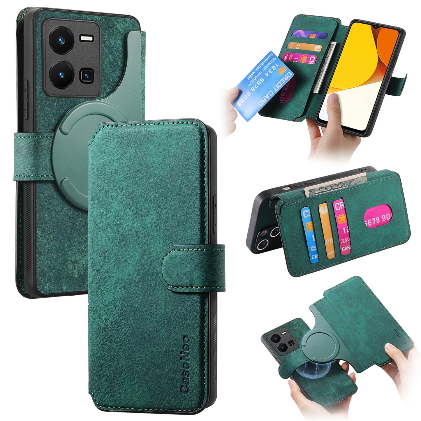 For vivo Y35 5G Retro Leather Phone Case with Enhanced MagSafe Wireless Charging, RFID Anti-theft Protection, Kickstand & Magnetic Lock Wallet Cover