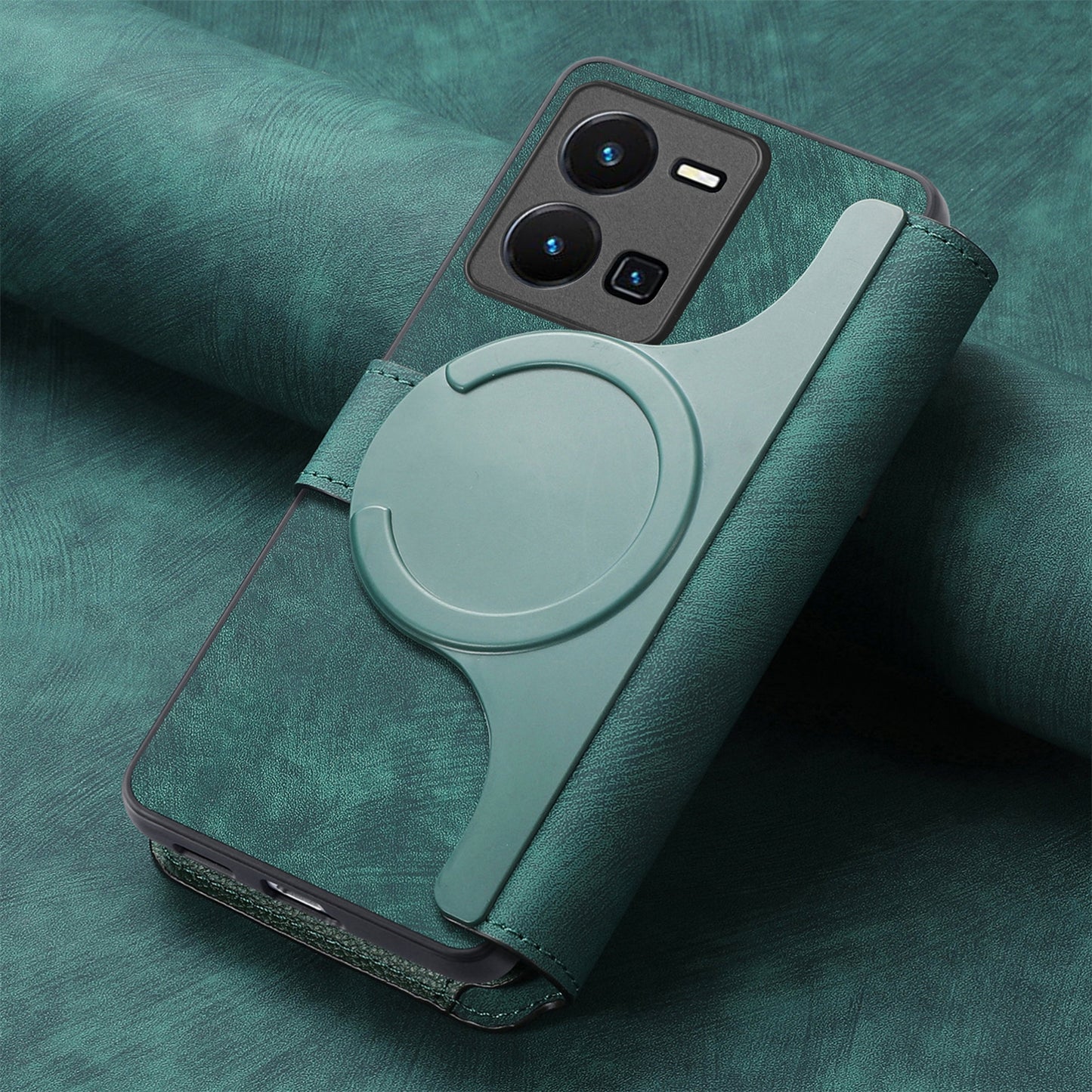 For vivo Y35 5G Retro Leather Phone Case with Enhanced MagSafe Wireless Charging, RFID Anti-theft Protection, Kickstand & Magnetic Lock Wallet Cover