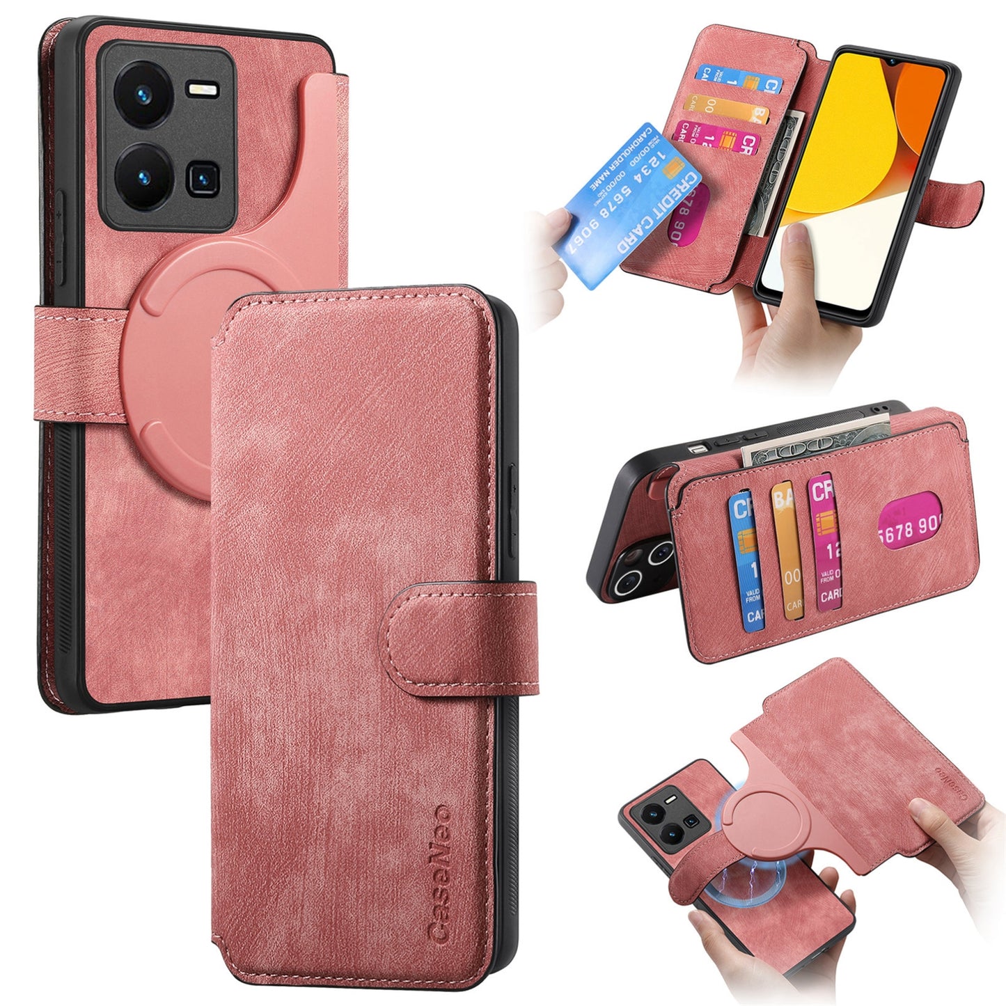 For vivo Y35 5G Retro Leather Phone Case with Enhanced MagSafe Wireless Charging, RFID Anti-theft Protection, Kickstand & Magnetic Lock Wallet Cover