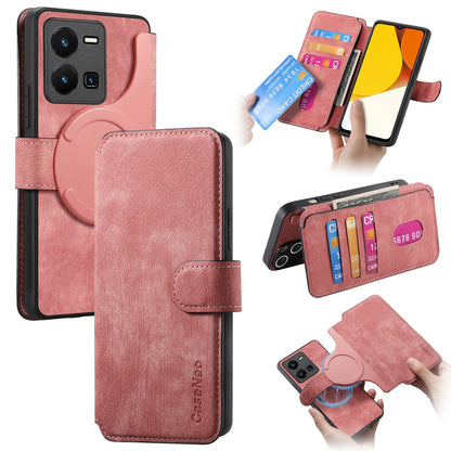 For vivo Y35 5G Retro Leather Phone Case with Enhanced MagSafe Wireless Charging, RFID Anti-theft Protection, Kickstand & Magnetic Lock Wallet Cover