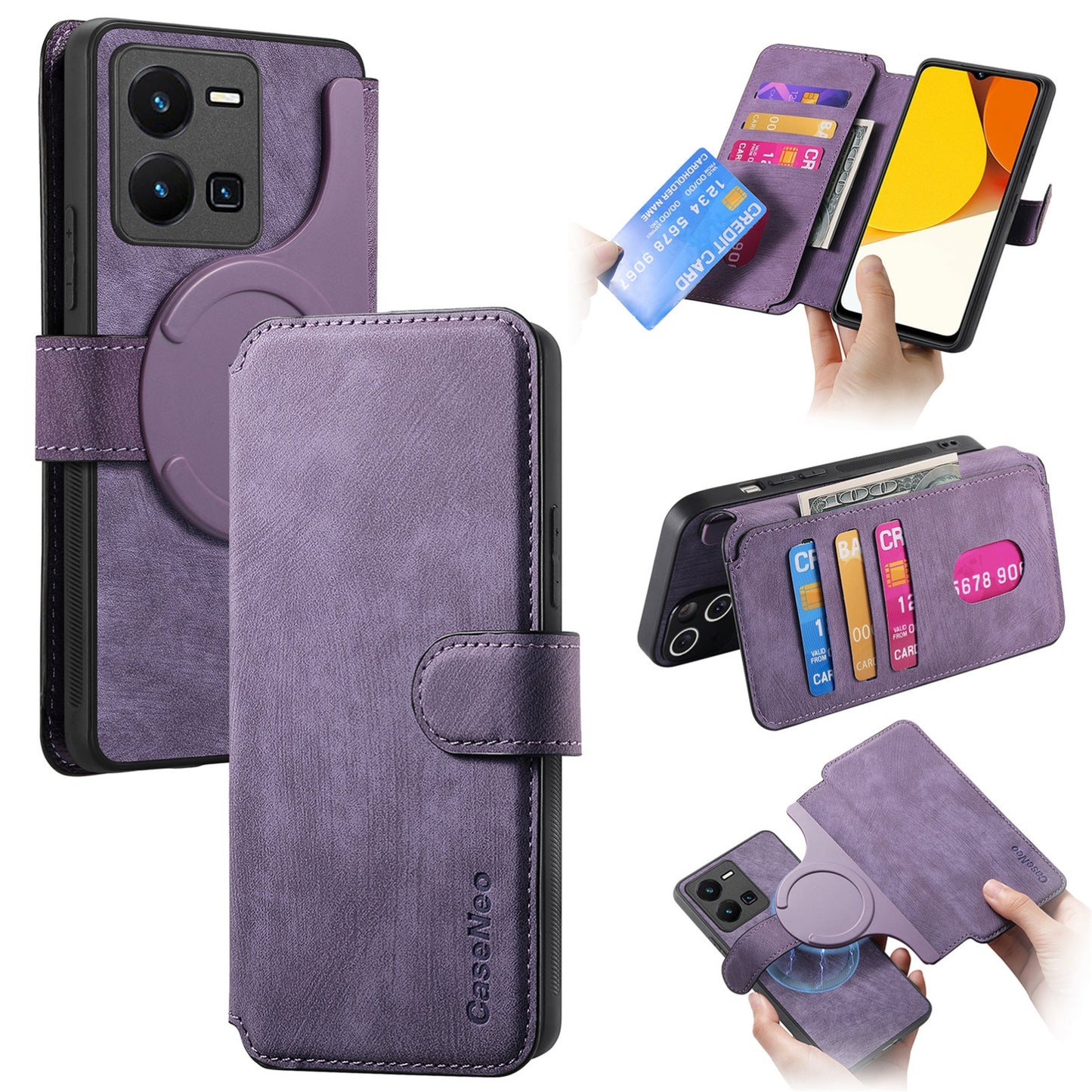 For vivo Y35 5G Retro Leather Phone Case with Enhanced MagSafe Wireless Charging, RFID Anti-theft Protection, Kickstand & Magnetic Lock Wallet Cover