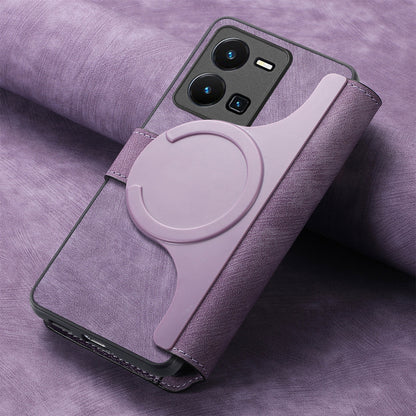 For vivo Y35 5G Retro Leather Phone Case with Enhanced MagSafe Wireless Charging, RFID Anti-theft Protection, Kickstand & Magnetic Lock Wallet Cover