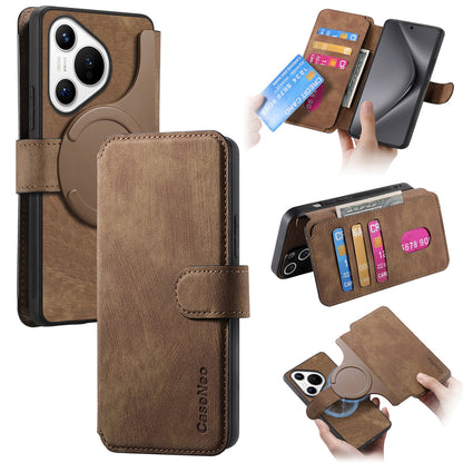 Huawei Pura 70 Retro Leather Phone Case with Enhanced MagSafe Wireless Charging, RFID Anti-theft Protection, Kickstand & Magnetic Lock Wallet Cover