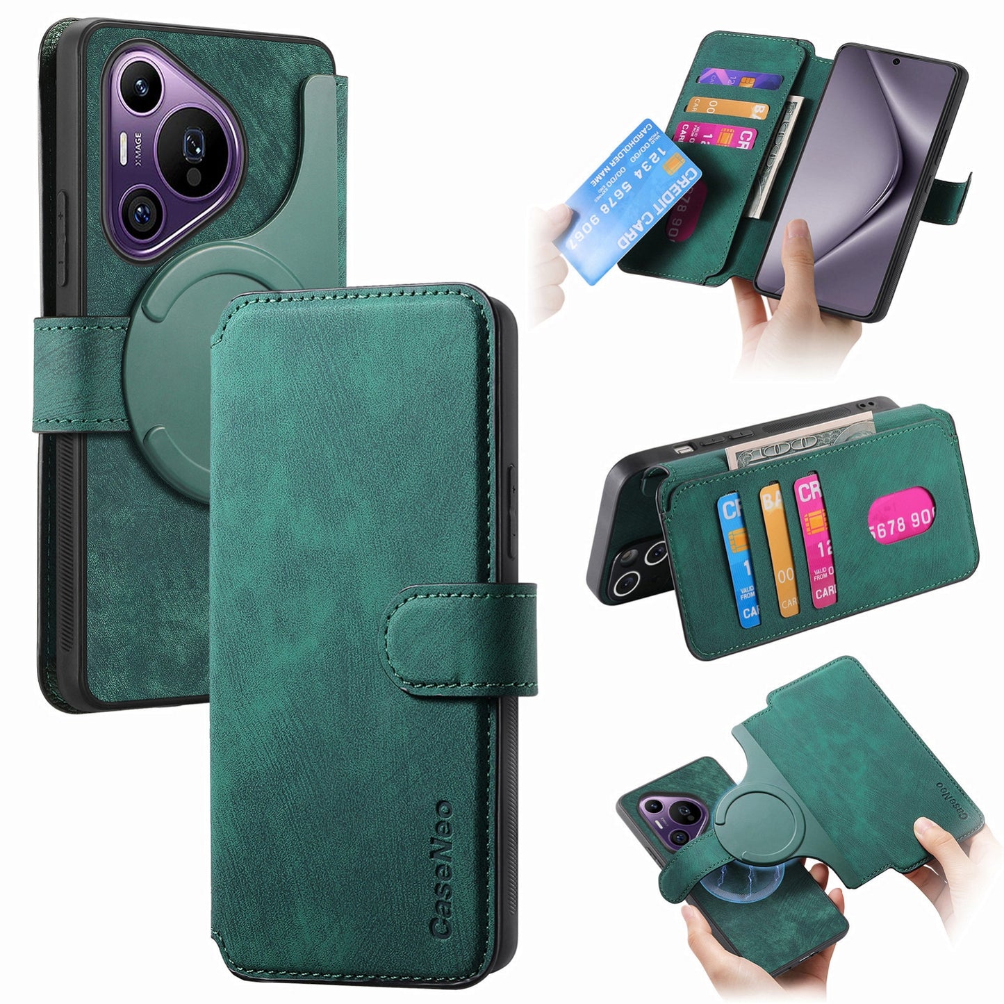 Huawei Pura 70 Pro Retro Leather Phone Case with Enhanced MagSafe Wireless Charging, RFID Anti-theft Protection, Kickstand & Magnetic Lock Wallet Cover