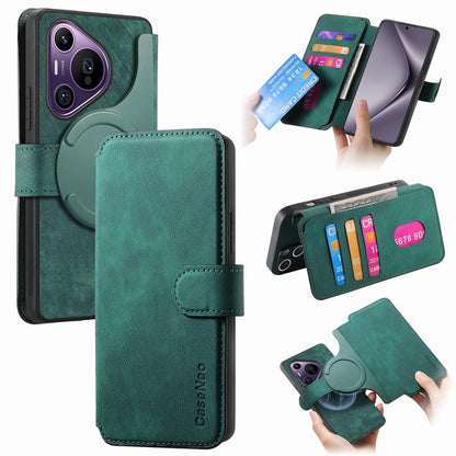 Huawei Pura 70 Pro Retro Leather Phone Case with Enhanced MagSafe Wireless Charging, RFID Anti-theft Protection, Kickstand & Magnetic Lock Wallet Cover