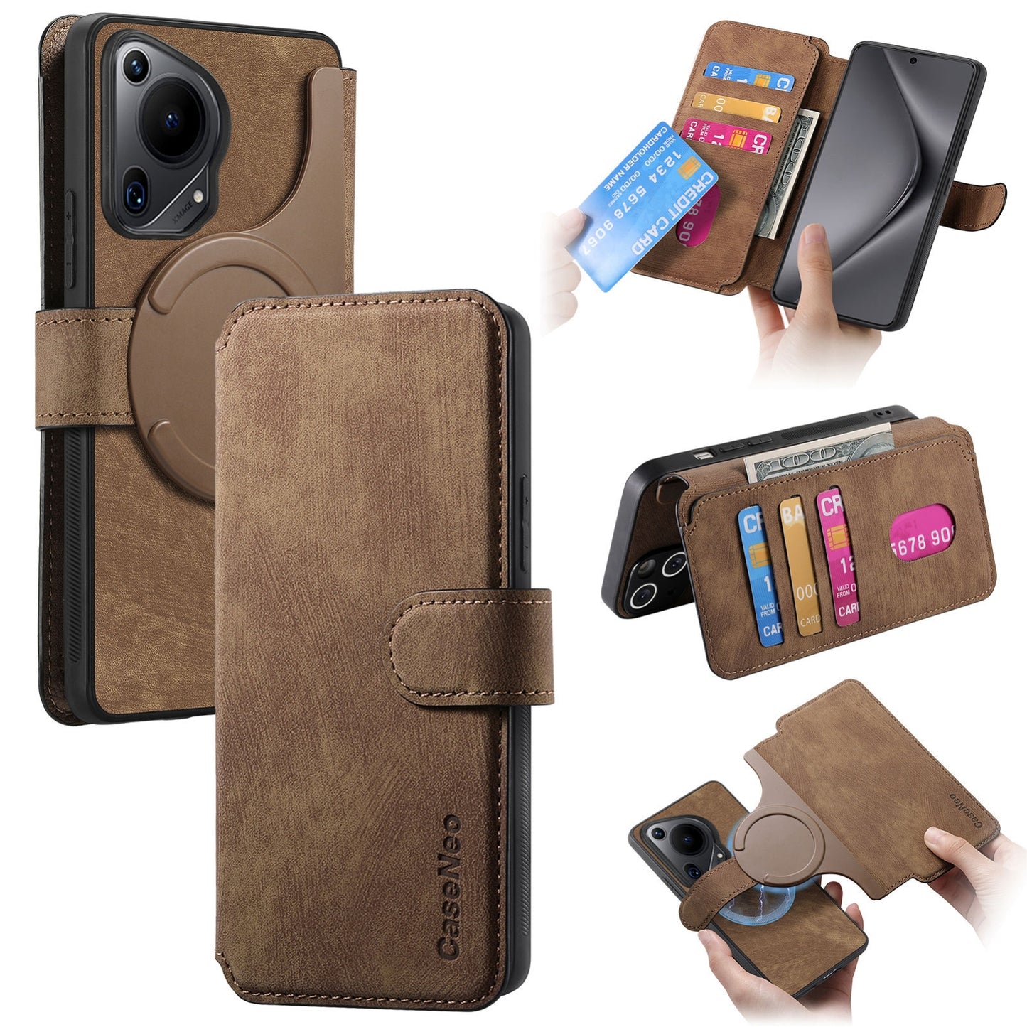 Huawei Pura 70 Ultra Retro Leather Phone Case with Enhanced MagSafe Wireless Charging, RFID Anti-theft Protection, Kickstand & Magnetic Lock Wallet Cover