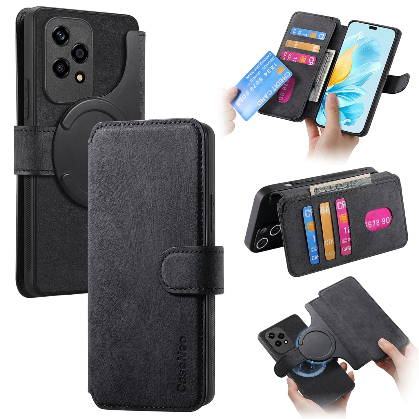 Honor 200 Lite Retro Leather Phone Case with Enhanced MagSafe Wireless Charging, RFID Anti-theft Protection, Kickstand & Magnetic Lock Wallet Cover