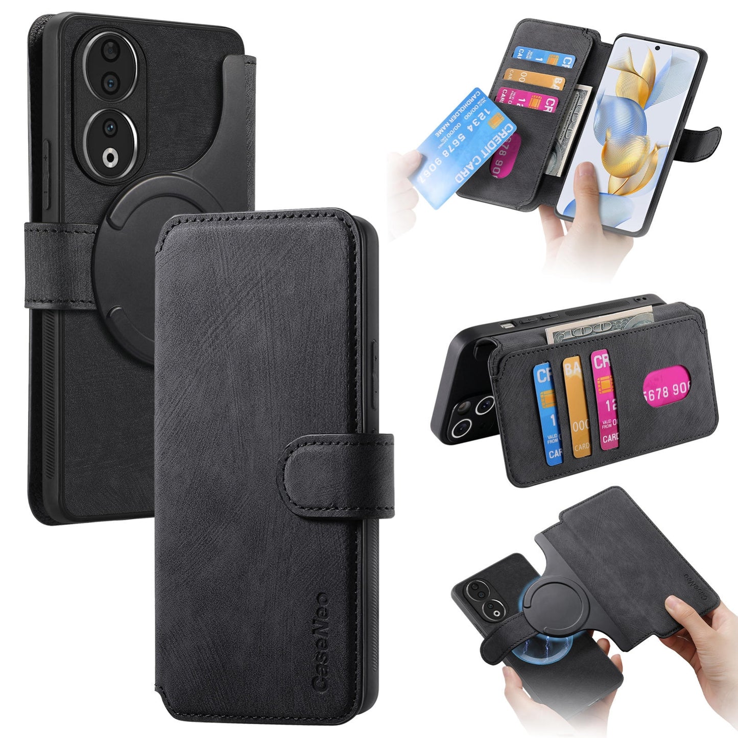 Honor 90 Retro Leather Phone Case with Enhanced MagSafe Wireless Charging, RFID Anti-theft Protection, Kickstand & Magnetic Lock Wallet Cover