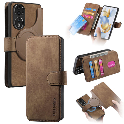 Honor 90 Retro Leather Phone Case with Enhanced MagSafe Wireless Charging, RFID Anti-theft Protection, Kickstand & Magnetic Lock Wallet Cover
