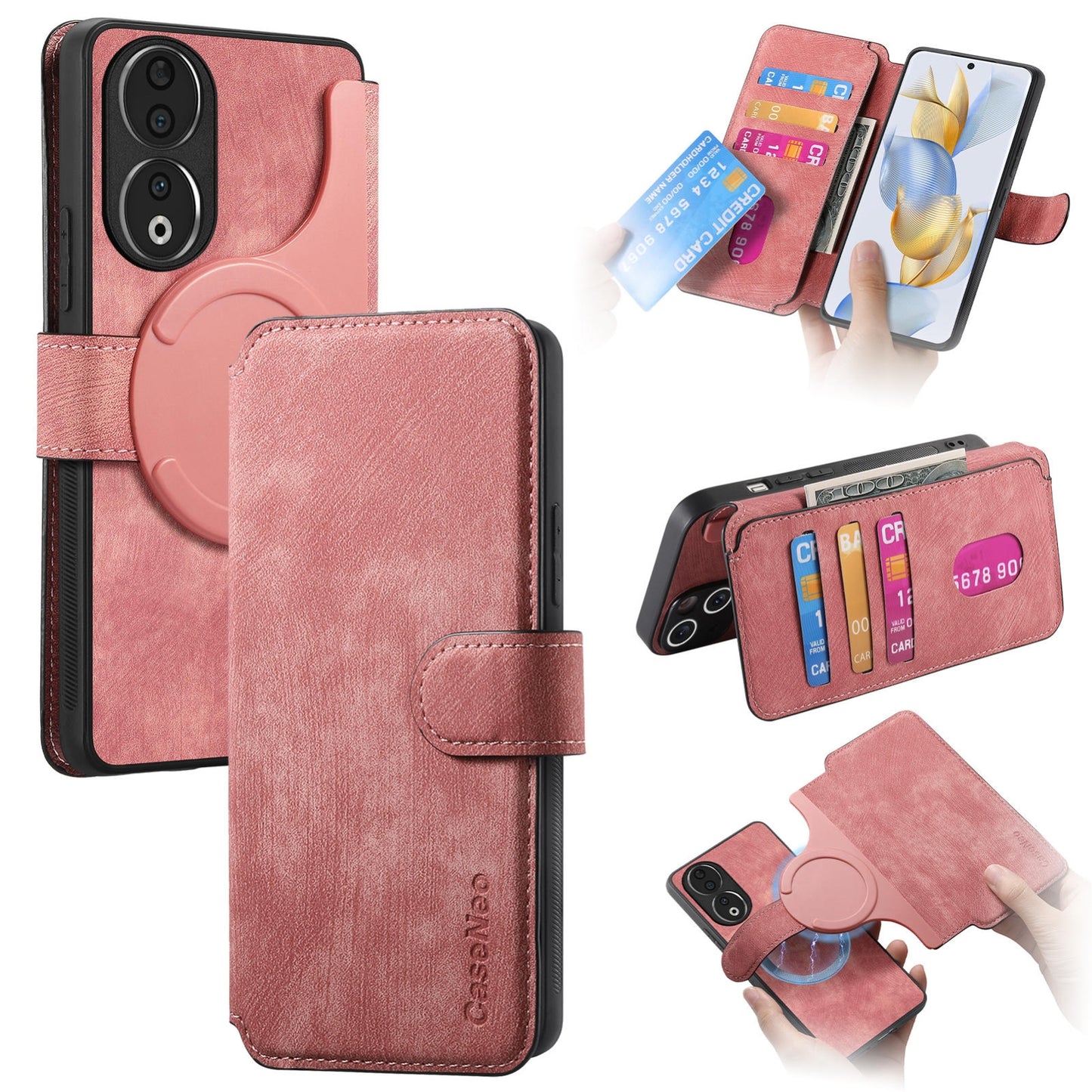 Honor 90 Retro Leather Phone Case with Enhanced MagSafe Wireless Charging, RFID Anti-theft Protection, Kickstand & Magnetic Lock Wallet Cover