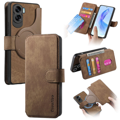 Honor 90 Lite Retro Leather Phone Case with Enhanced MagSafe Wireless Charging, RFID Anti-theft Protection, Kickstand & Magnetic Lock Wallet Cover