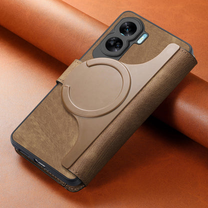 Honor 90 Lite Retro Leather Phone Case with Enhanced MagSafe Wireless Charging, RFID Anti-theft Protection, Kickstand & Magnetic Lock Wallet Cover