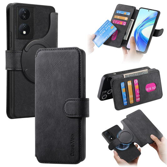 Honor X7b Retro Leather Phone Case with Enhanced MagSafe Wireless Charging, RFID Anti-theft Protection, Kickstand & Magnetic Lock Wallet Cover