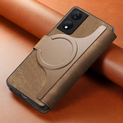 Honor X7b Retro Leather Phone Case with Enhanced MagSafe Wireless Charging, RFID Anti-theft Protection, Kickstand & Magnetic Lock Wallet Cover