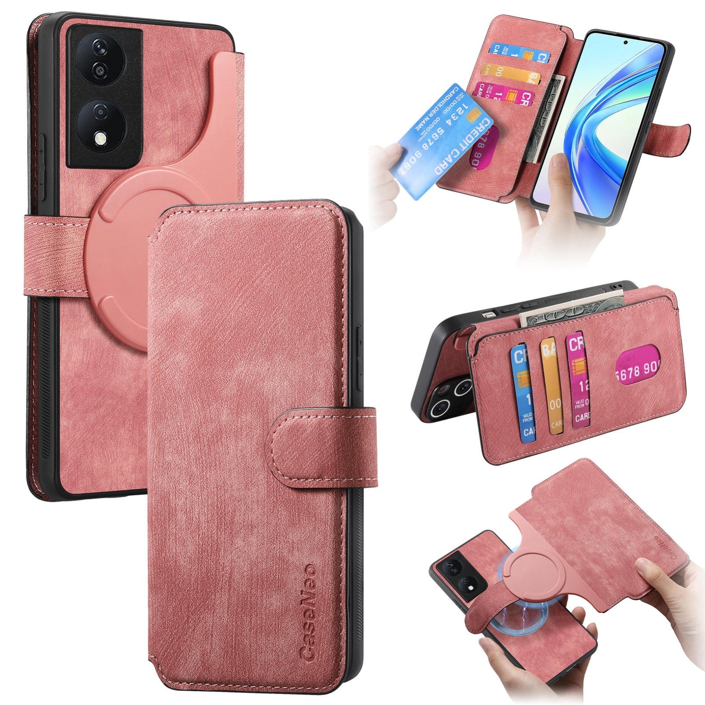 Honor X7b Retro Leather Phone Case with Enhanced MagSafe Wireless Charging, RFID Anti-theft Protection, Kickstand & Magnetic Lock Wallet Cover