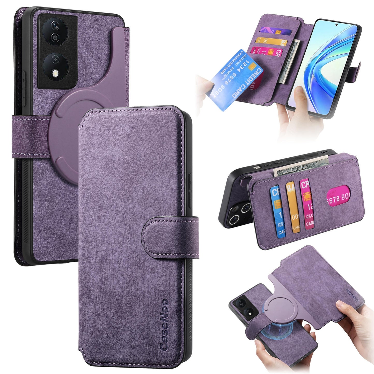 Honor X7b Retro Leather Phone Case with Enhanced MagSafe Wireless Charging, RFID Anti-theft Protection, Kickstand & Magnetic Lock Wallet Cover