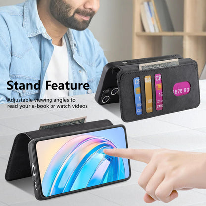 Honor X8a Retro Leather Phone Case with Enhanced MagSafe Wireless Charging, RFID Anti-theft Protection, Kickstand & Magnetic Lock Wallet Cover