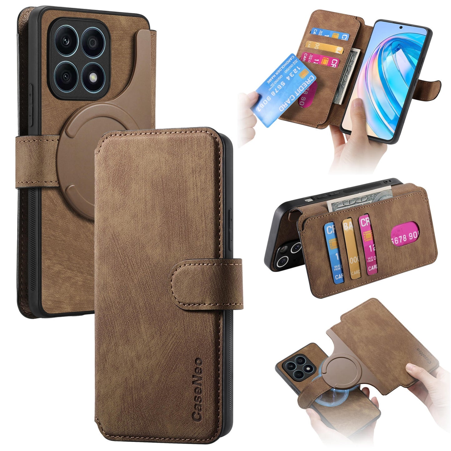 Honor X8a Retro Leather Phone Case with Enhanced MagSafe Wireless Charging, RFID Anti-theft Protection, Kickstand & Magnetic Lock Wallet Cover