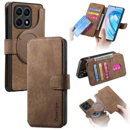 Honor X8a Retro Leather Phone Case with Enhanced MagSafe Wireless Charging, RFID Anti-theft Protection, Kickstand & Magnetic Lock Wallet Cover