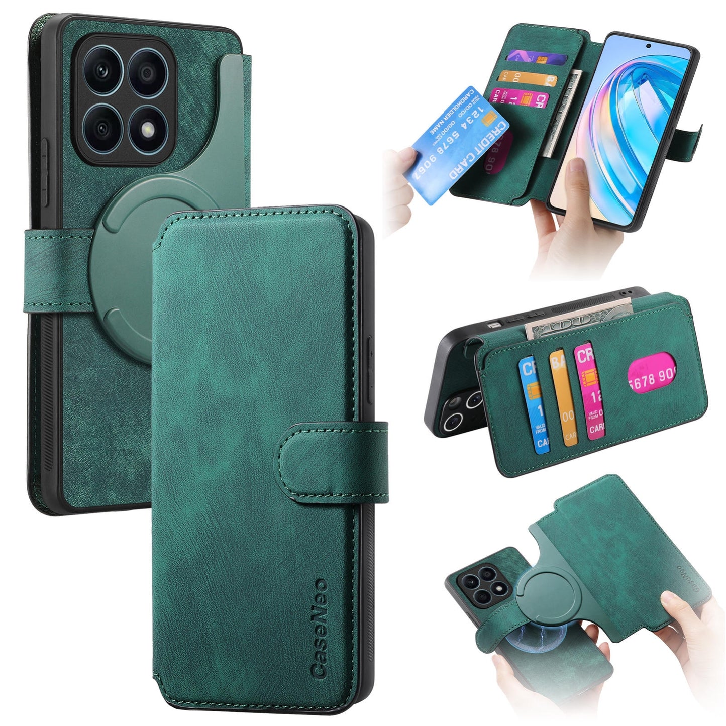 Honor X8a Retro Leather Phone Case with Enhanced MagSafe Wireless Charging, RFID Anti-theft Protection, Kickstand & Magnetic Lock Wallet Cover