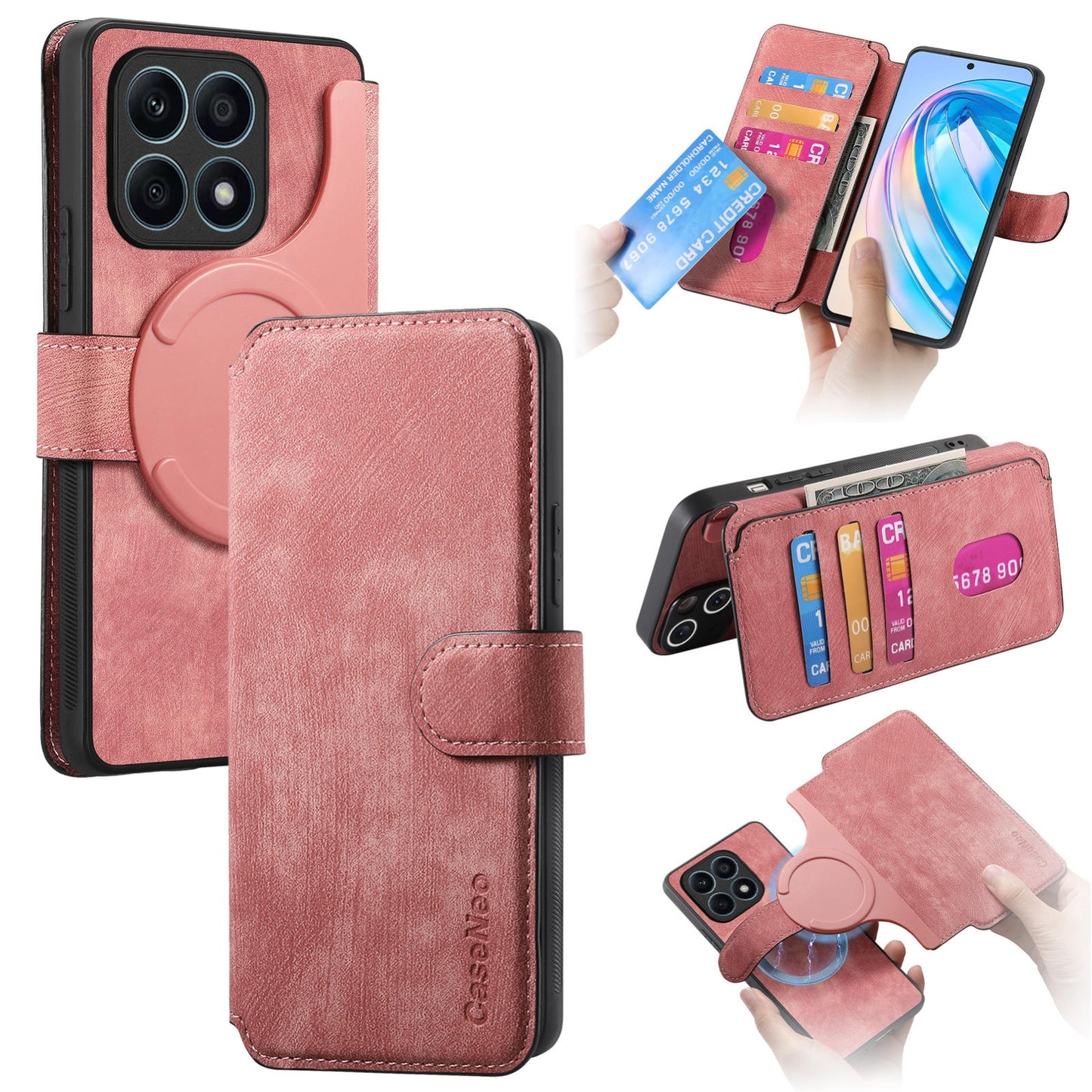 Honor X8a Retro Leather Phone Case with Enhanced MagSafe Wireless Charging, RFID Anti-theft Protection, Kickstand & Magnetic Lock Wallet Cover