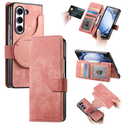 Samsung Galaxy Z Fold6 Retro Leather Phone Case with Enhanced MagSafe Wireless Charging, RFID Anti-theft Protection, Kickstand & Magnetic Lock Wallet Cover