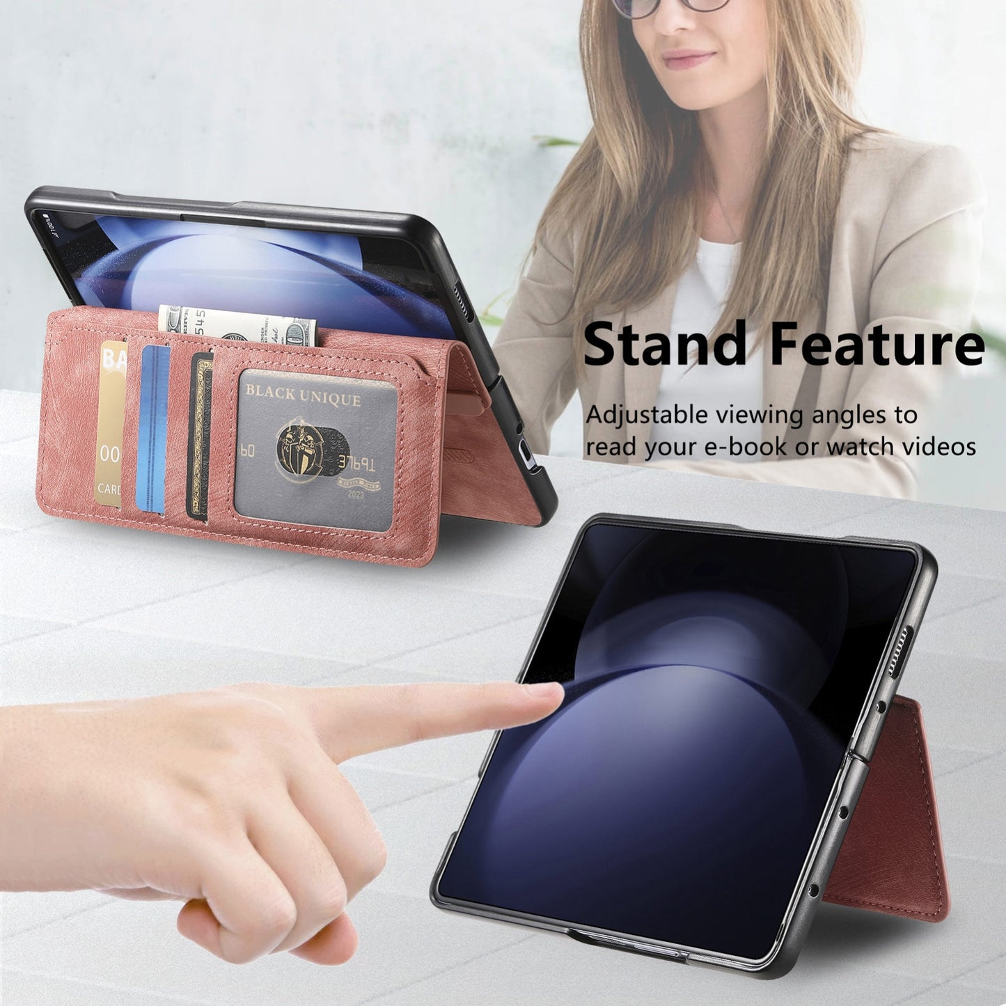 Samsung Galaxy Z Fold5 Retro Leather Phone Case with Enhanced MagSafe Wireless Charging, RFID Anti-theft Protection, Kickstand & Magnetic Lock Wallet Cover