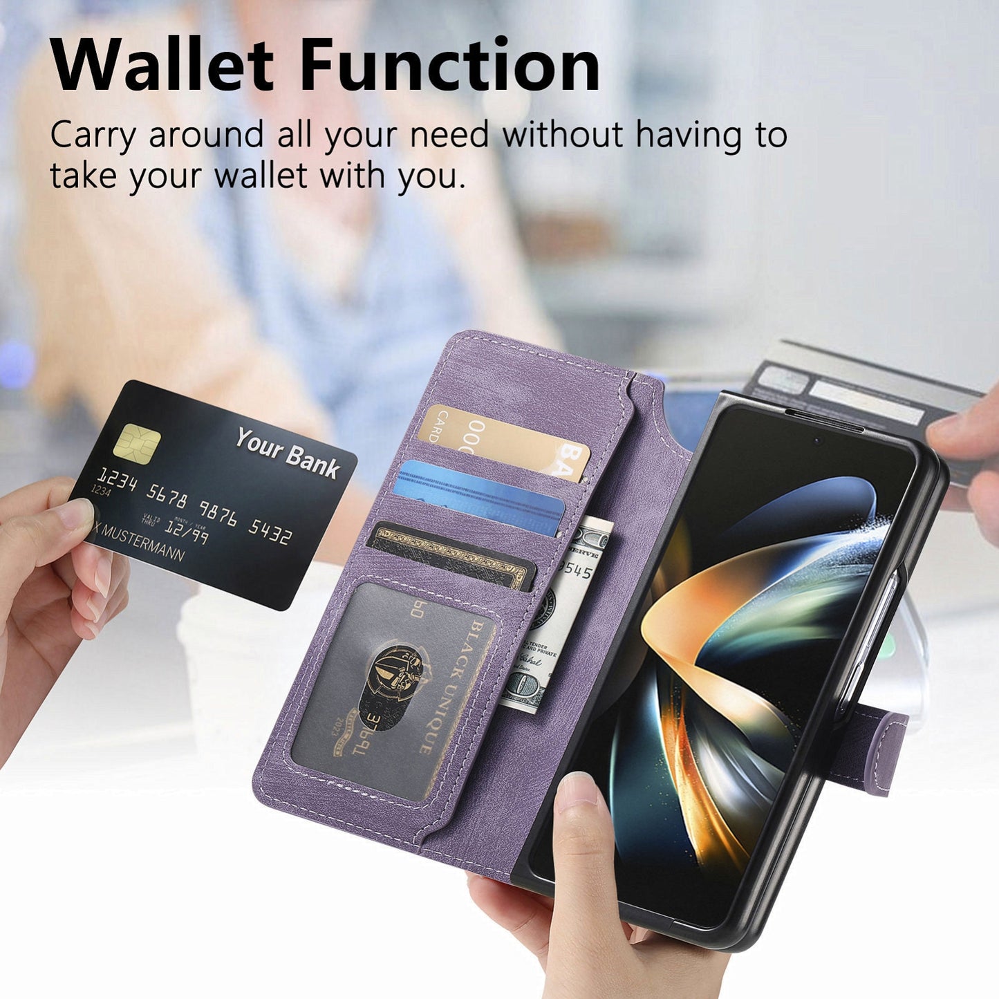 Samsung Galaxy Z Fold4 Retro Leather Phone Case with Enhanced MagSafe Wireless Charging, RFID Anti-theft Protection, Kickstand & Magnetic Lock Wallet Cover