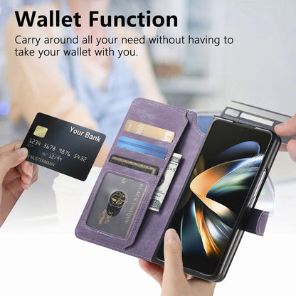 Samsung Galaxy Z Fold4 Retro Leather Phone Case with Enhanced MagSafe Wireless Charging, RFID Anti-theft Protection, Kickstand & Magnetic Lock Wallet Cover