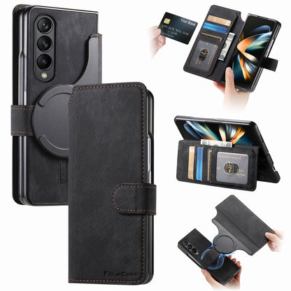 Samsung Galaxy Z Fold3 Retro Leather Phone Case with Enhanced MagSafe Wireless Charging, RFID Anti-theft Protection, Kickstand & Magnetic Lock Wallet Cover