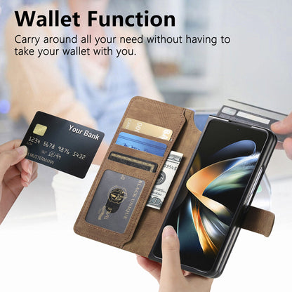 Samsung Galaxy Z Fold3 Retro Leather Phone Case with Enhanced MagSafe Wireless Charging, RFID Anti-theft Protection, Kickstand & Magnetic Lock Wallet Cover