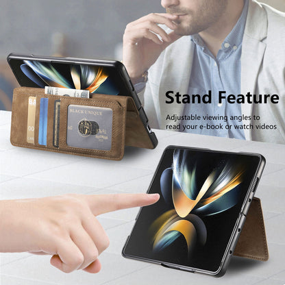Samsung Galaxy Z Fold3 Retro Leather Phone Case with Enhanced MagSafe Wireless Charging, RFID Anti-theft Protection, Kickstand & Magnetic Lock Wallet Cover