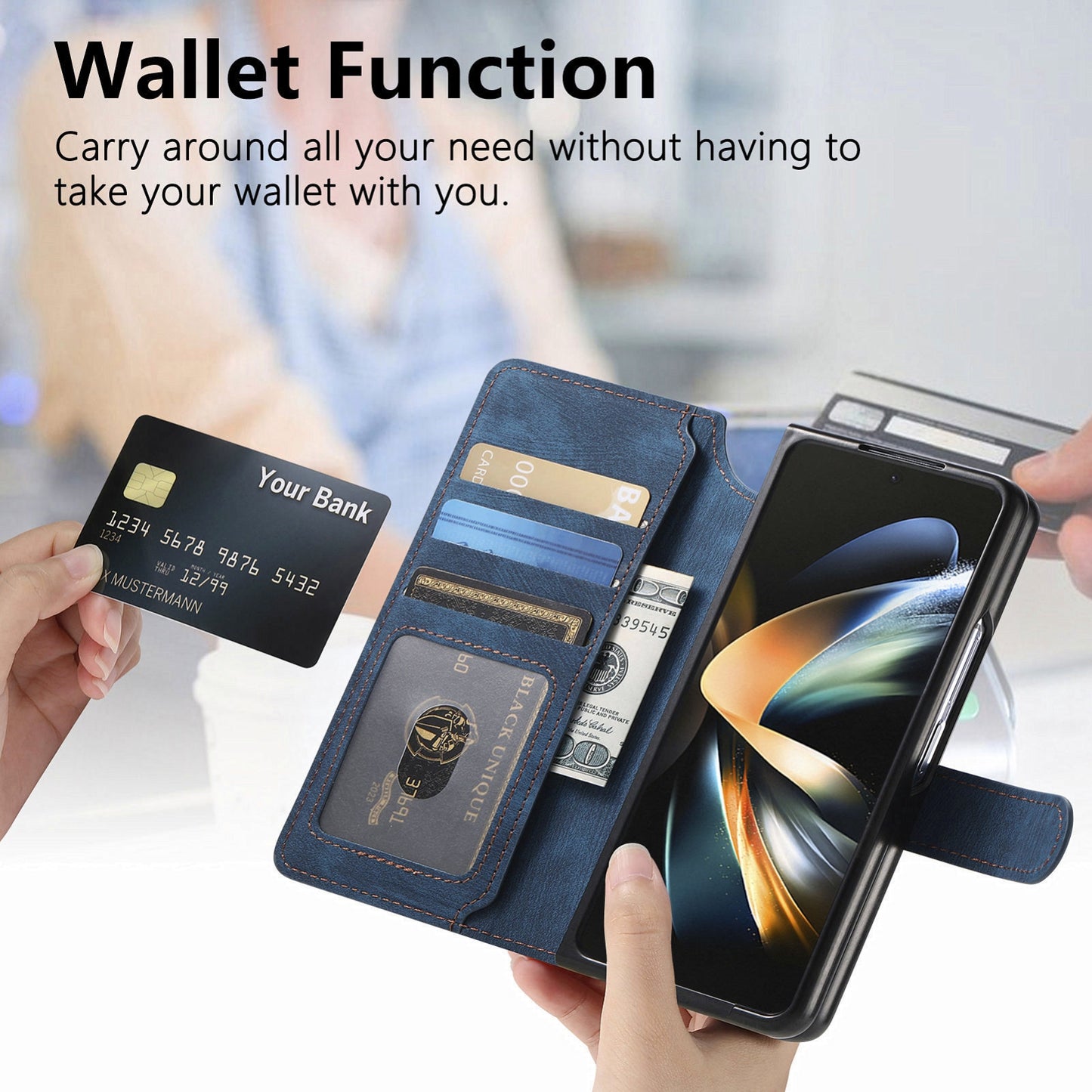 Samsung Galaxy Z Fold3 Retro Leather Phone Case with Enhanced MagSafe Wireless Charging, RFID Anti-theft Protection, Kickstand & Magnetic Lock Wallet Cover