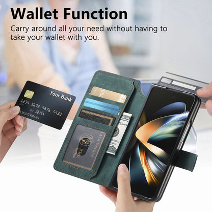 Samsung Galaxy Z Fold3 Retro Leather Phone Case with Enhanced MagSafe Wireless Charging, RFID Anti-theft Protection, Kickstand & Magnetic Lock Wallet Cover