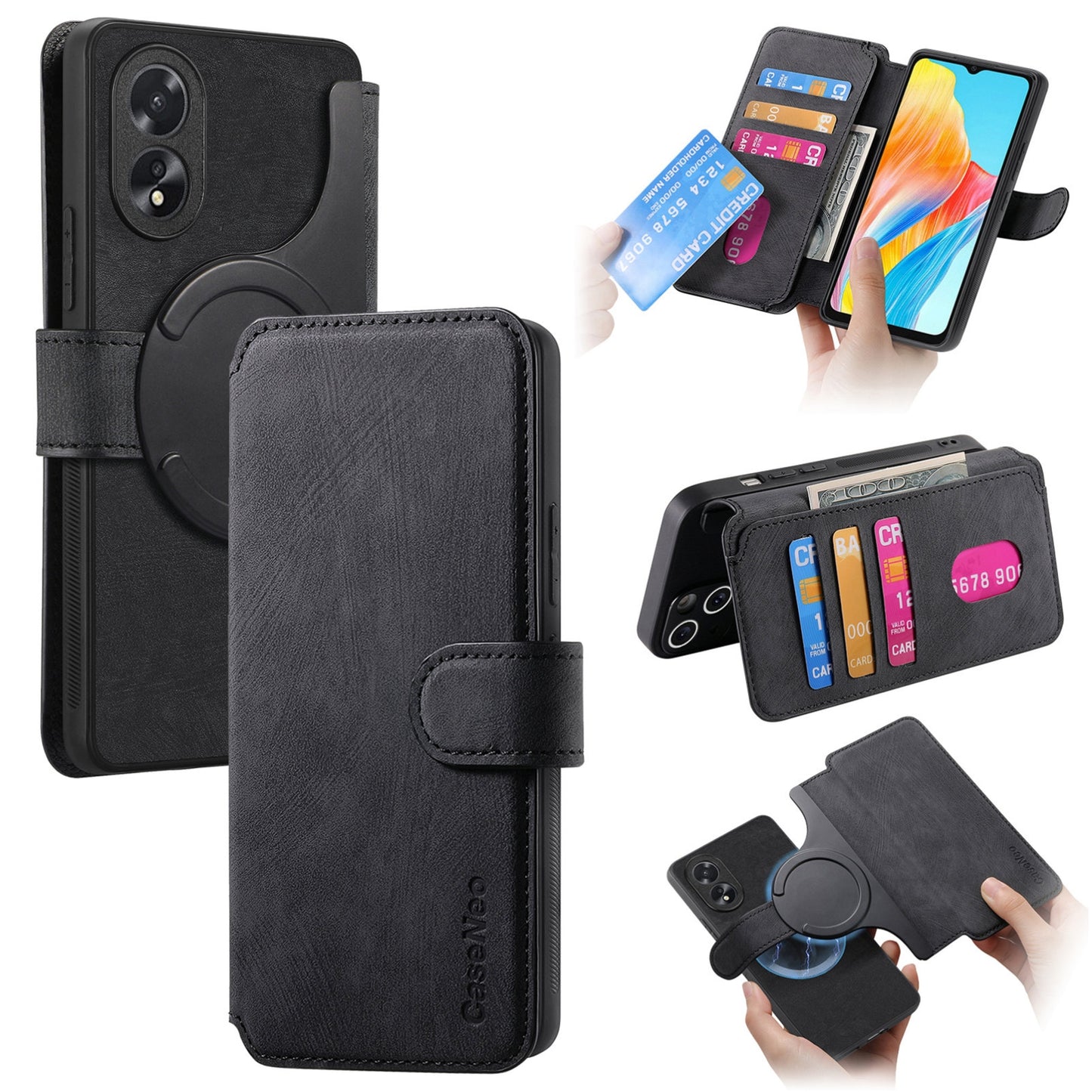 OPPO A38 4G/A18 4G Retro Leather Phone Case with Enhanced MagSafe Wireless Charging, RFID Anti-theft Protection, Kickstand & Magnetic Lock Wallet Cover