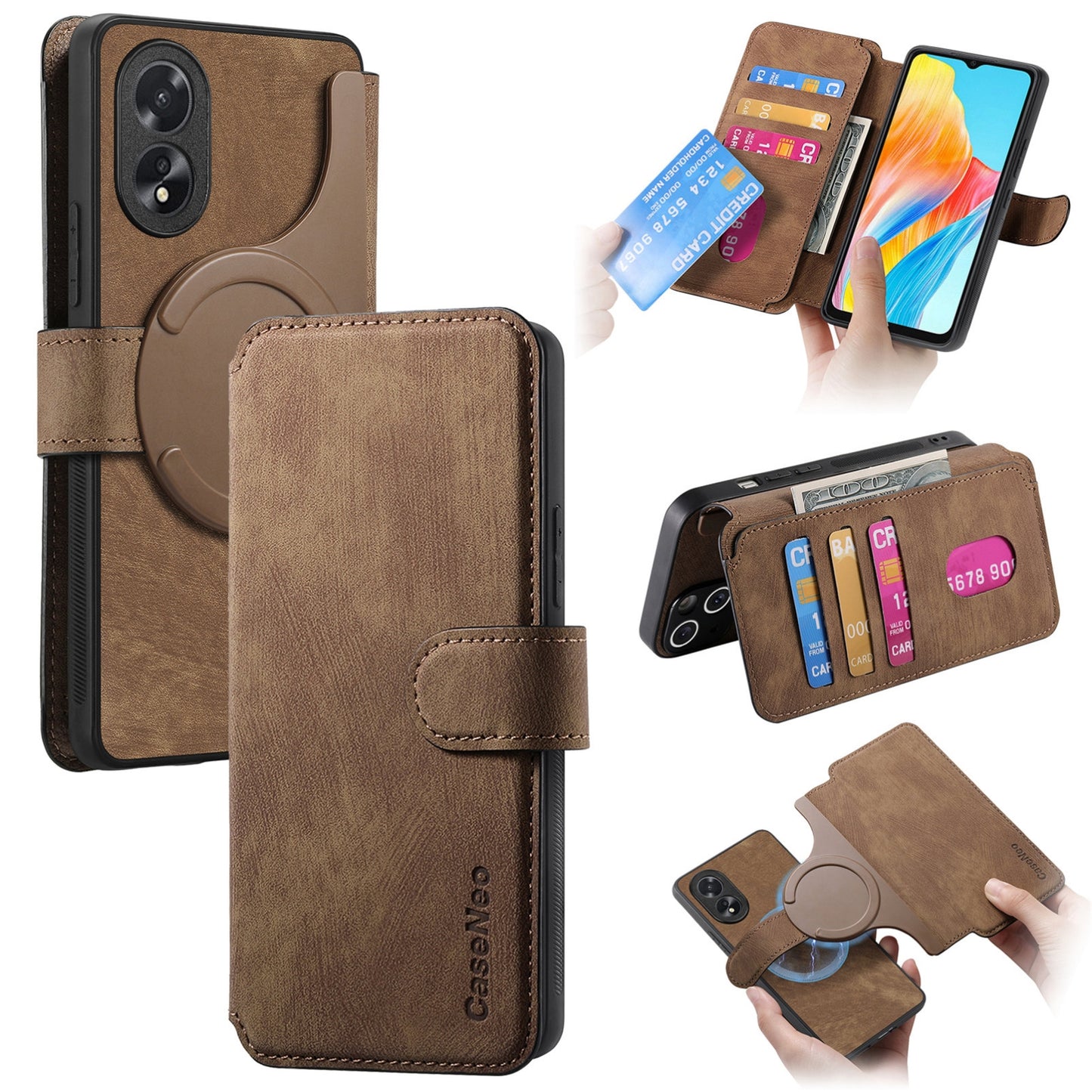 OPPO A38 4G/A18 4G Retro Leather Phone Case with Enhanced MagSafe Wireless Charging, RFID Anti-theft Protection, Kickstand & Magnetic Lock Wallet Cover
