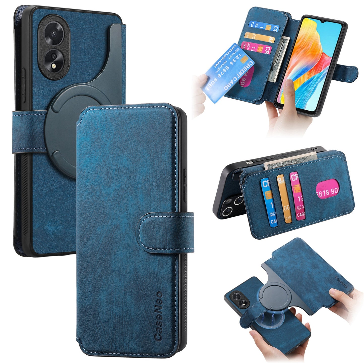 OPPO A38 4G/A18 4G Retro Leather Phone Case with Enhanced MagSafe Wireless Charging, RFID Anti-theft Protection, Kickstand & Magnetic Lock Wallet Cover